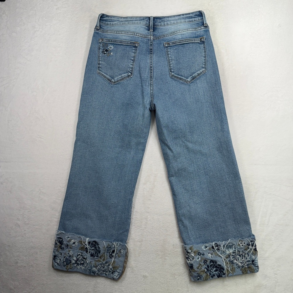 Driftwood 29 Jeans Charlee Embroidered Floral Cuff Cropped Wide Jeans Festival - Picture 10 of 16